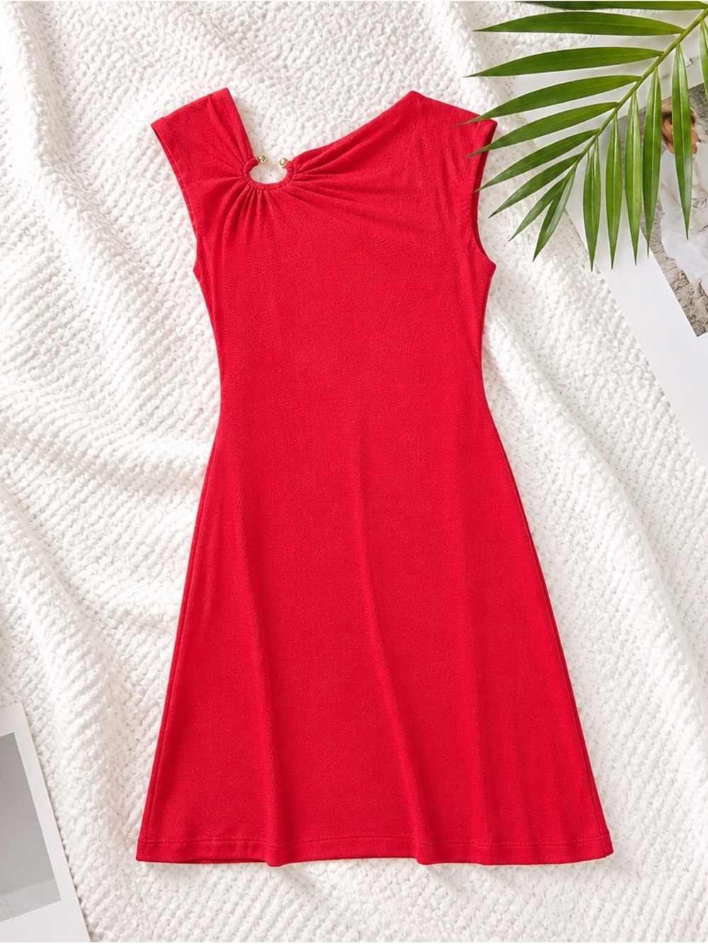 Calvin Klein Red One-Shoulder Ring Detail Dress size 8